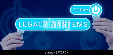 Sign displaying Legacy Systems, Business approach old method technology computer system or application program Stock Photo