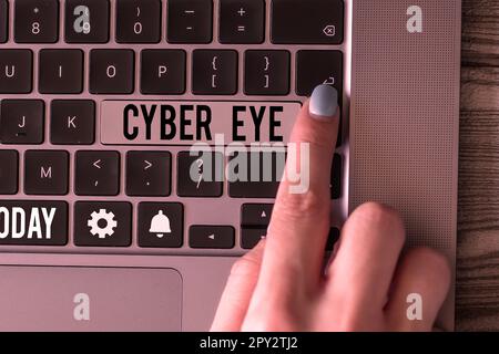 Text caption presenting Cyber Eye, Word for tool engages in building smart technologies in cybersecurity Stock Photo