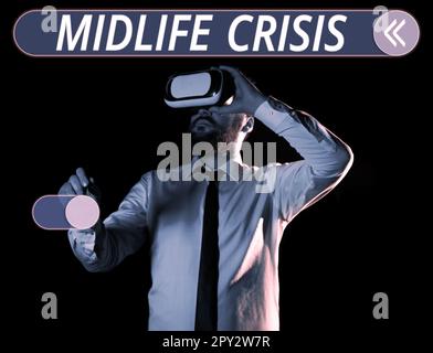 Text showing inspiration Midlife Crisis, Word for Software development technique Decomposing an application Stock Photo