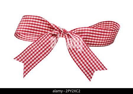 Red and white checkered ribbon bow isolated on white background
