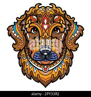 Retriever head dog color tangle doodle vector illustration Stock Vector