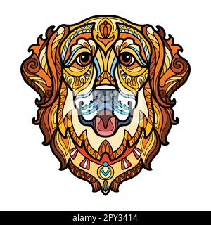 Golden Retriever head dog color tangle doodle vector illustration Stock Vector
