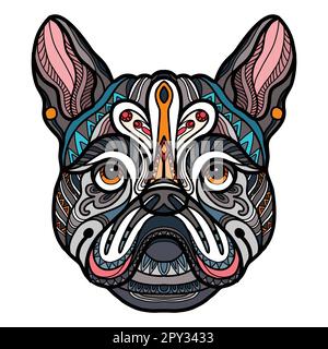 French Bulldog head dog color tangle doodle vector illustration Stock Vector
