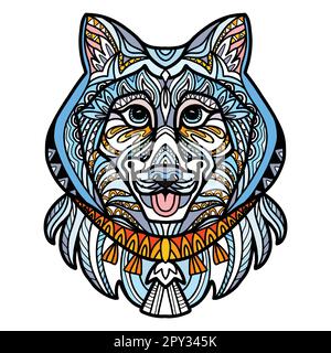 Syberian Husky head dog color tangle doodle vector illustration Stock Vector
