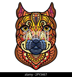 Pitbull head dog color tangle doodle vector illustration Stock Vector