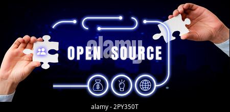 Text showing inspiration Open Source, Word for denoting software which original source code freely available Stock Photo