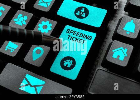 Conceptual display Speeding Ticket, Word Written on psychological test for the maximum speed of performing a task Stock Photo