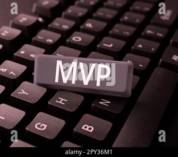 Conceptual caption Mvp, Word for Investment Strategy to purchase shares with other investors Stock Photo