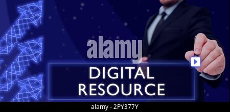 Conceptual caption Digital Resource, Internet Concept content that distributed digitally over the Internet Stock Photo