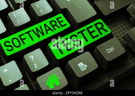 Sign displaying Software Tester, Conceptual photo implemented to protect software against malicious attack Stock Photo