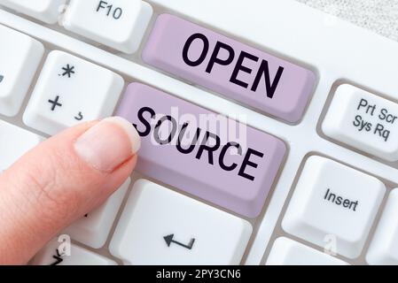Handwriting text Open Source, Business idea denoting software which original source code freely available Stock Photo