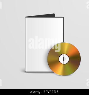 Vector Realistic Yellow CD, DVD with Rectangular Box, Cover, Envelope, CD Case Closeup. CD Packaging Design for Mockup. Golden Compact Disk, Front Vie Stock Photo