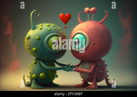 Cute aliens monsters in love on Valentine's Day Stock Photo - Alamy