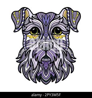 Schnauzer head dog color tangle doodle vector illustration Stock Vector