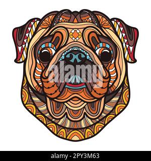 Pug head dog color tangle doodle vector illustration Stock Vector