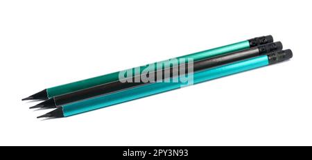 Three slate pencils with an eraser on a white background Stock Photo