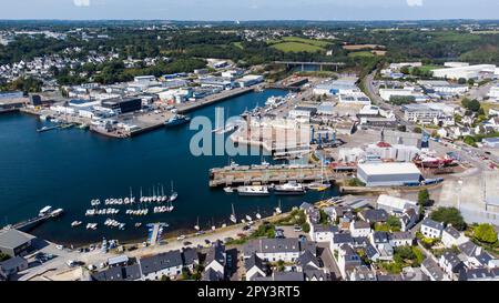 Aerial view of Concarneau, a medieval walled city in Brittany, France - Modern French harbour in the Atlantic Ocean Stock Photo