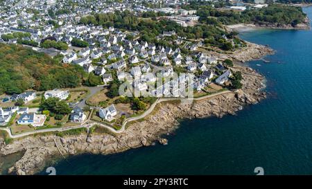 Aerial view of Concarneau, a medieval walled city in Brittany, France - Residential area on the outskirts of the town in the south of Finistère Stock Photo
