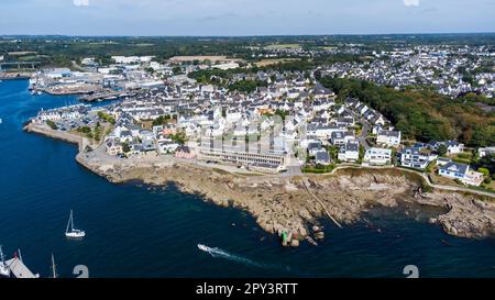 Aerial view of Concarneau, a medieval walled city in Brittany, France - Residential area on the outskirts of the town in the south of Finistère Stock Photo