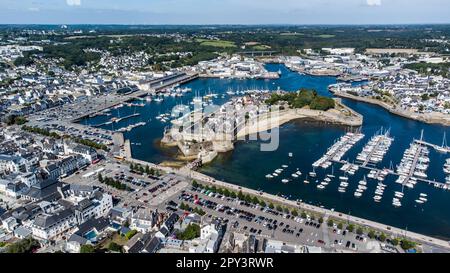 Aerial view of Concarneau, a medieval walled city in Brittany, France - Fortified island in the middle of a bay in the Atlantic Ocean Stock Photo