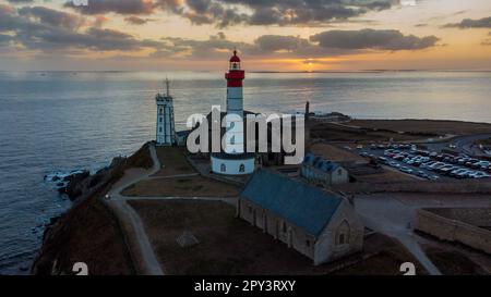 Aerial view of the lighthouse of the Pointe Saint Mathieu facing the ...