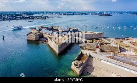 Aerial view of the citadel of Port-Louis in Morbihan, France, modified by Vauban in the 17th century to protect the port of Lorient in the south of Br Stock Photo