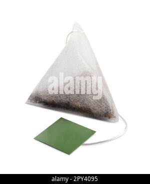 New pyramid tea bag isolated on white Stock Photo