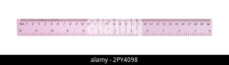 Plastic pink ruler isolated on white, top view Stock Photo