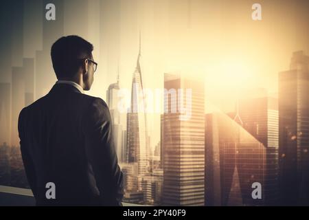 Business man or Finance trade manager analyzing stock market indicators Stock Photo