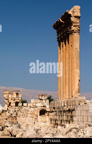 Baalbek, Temple of Jupiter, Largest Roman temple, colossal pillars, Bekaa valley, Baalbek, Baalbek-Hermel Governorate, Lebanon, middle east, Asia Stock Photo