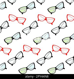 Seamless pattern of elegant glasses with clear and multi colored lenses and frames. Isolate. Design for wallpaper, wrapping or packing, abstract background, texture, price tag or label. Vector. EPS Stock Vector