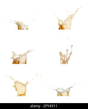 Set with beer splashes on white background Stock Photo