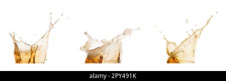 Set with beer splashes on white background. Banner design Stock Photo