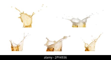 Set with beer splashes on white background. Banner design Stock Photo