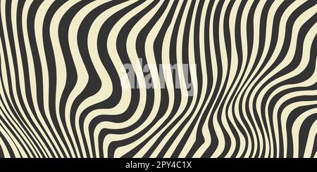 Stylized zebra pattern. Retro wavy fluid stripes and stains background. Abstract monochrome texture in 60s or 70s style. Liquid hippie wallpaper for cover, poster, flyer, banner. Vector Stock Vector