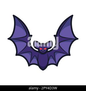 Red Eyed Bat Flying at Night. Halloween Icon Vector Illustration Stock Vector