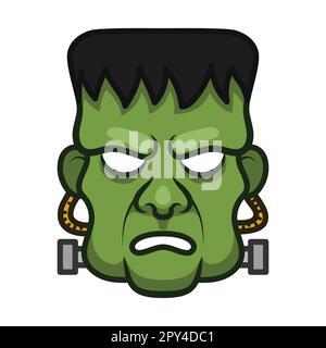 Scary Green Frankenstein Mask. Halloween Icon Vector Illustration Stock Vector
