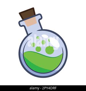 Green Poison in a Bottle. Halloween Icon Vector Illustration Stock Vector