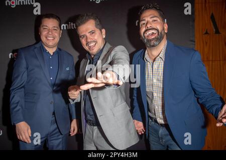 New York, New York, USA. 2nd May, 2023. (NEW) NGLmitu Streaming Platform Launch Event. May 02, 2023, New York, New York, USA: Joe Bernard, John Lequizamo and Ben DeJesus attend the NGLmitu Streaming Platform Launch Event at Ascent Lounge on May 2, 2023 in New York City. (Credit Image: © M10s/TheNEWS2 via ZUMA Press Wire) EDITORIAL USAGE ONLY! Not for Commercial USAGE! Credit: ZUMA Press, Inc./Alamy Live News Stock Photo