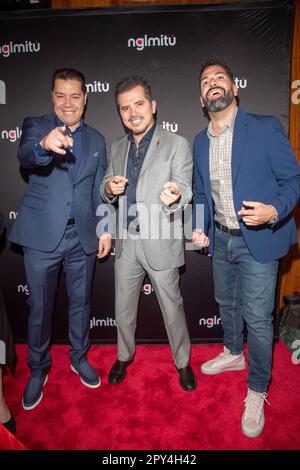 New York, New York, USA. 2nd May, 2023. (NEW) NGLmitu Streaming Platform Launch Event. May 02, 2023, New York, New York, USA: Joe Bernard, John Lequizamo and Ben DeJesus attend the NGLmitu Streaming Platform Launch Event at Ascent Lounge on May 2, 2023 in New York City. (Credit Image: © M10s/TheNEWS2 via ZUMA Press Wire) EDITORIAL USAGE ONLY! Not for Commercial USAGE! Credit: ZUMA Press, Inc./Alamy Live News Stock Photo