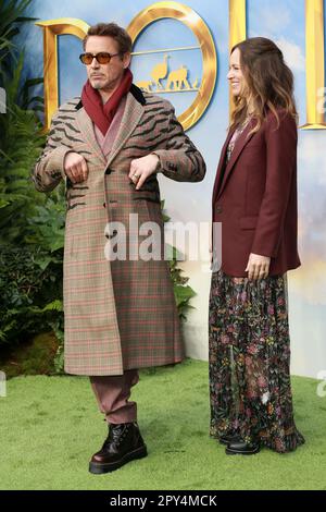 Susan Downey and Robert Downey Jr. attend the 'Dolittle' Special Screening at Cineworld Leicester Square in London. Stock Photo