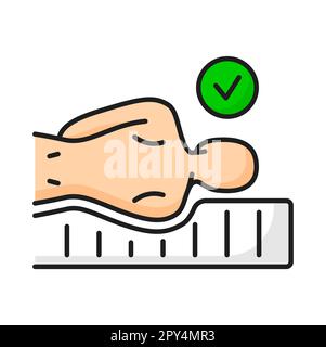 Mattress orthopedic bed with foam memory, correct sleeping position. Vector comfortable soft textile, approved, confirm, done mark Stock Vector