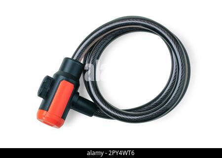 Cable lock for bicycle isolated on white background Stock Photo
