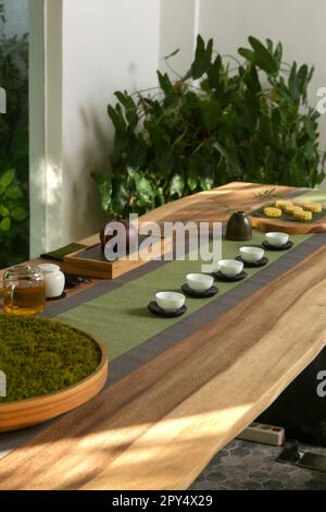 Tea set ready for traditional Chinese tea ceremony. Stock Photo