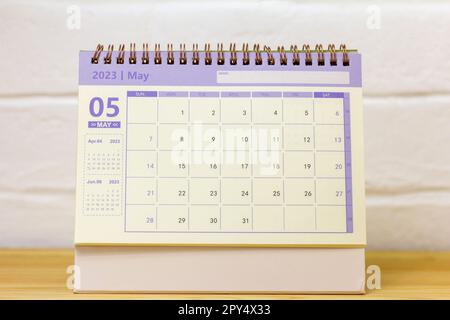 Calendar for May 2023 on the desktop for managing and planning every day Stock Photo