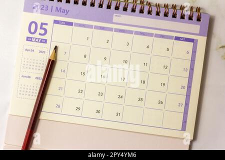 Calendar for May 2023 on the desktop for managing and planning every day Stock Photo