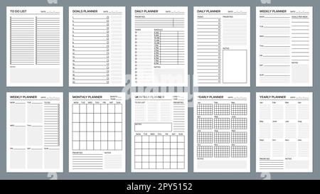 Planner page templates. School or college education daily organizer  checklist, time management monthly calendar or vector timetable, task  organization Stock Vector Image & Art - Alamy