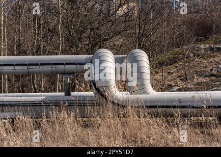 Gothenburg, Sweden - April 03 2022: Large pipes making a turn . Stock Photo