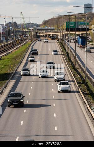 Gothenburg, Sweden - May 01 2022: Medium traffic on highway E6 southbound through Gothenburg Stock Photo