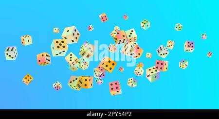 Gambling dice. Seamless pattern of polyhedral game cubes in gradient color with black dots on blue. To play in casino, roll dice from one to six point Stock Vector